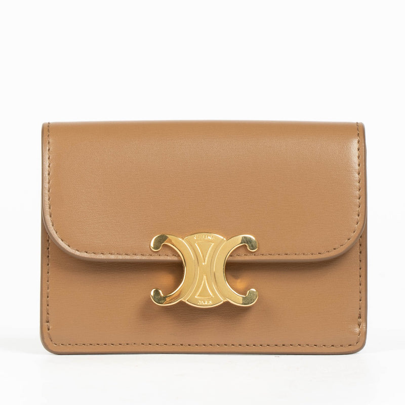 Shop this 100% authentic Celine Camel Smooth Leather Triomphe Card Holder With Flap at Labellov.com