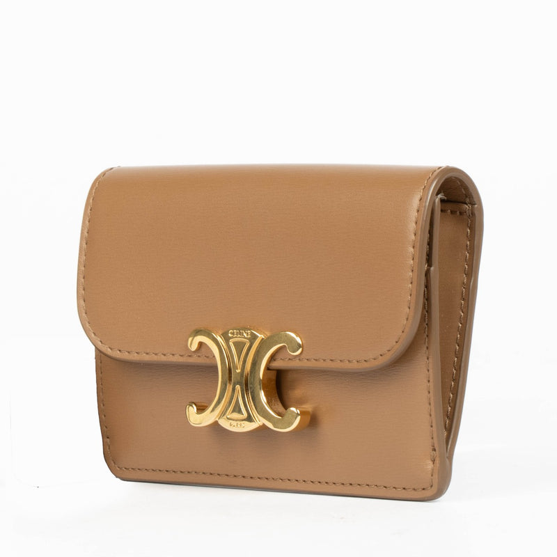 Shop this 100% authentic Celine Camel Smooth Leather Triomphe Card Holder With Flap at Labellov.com