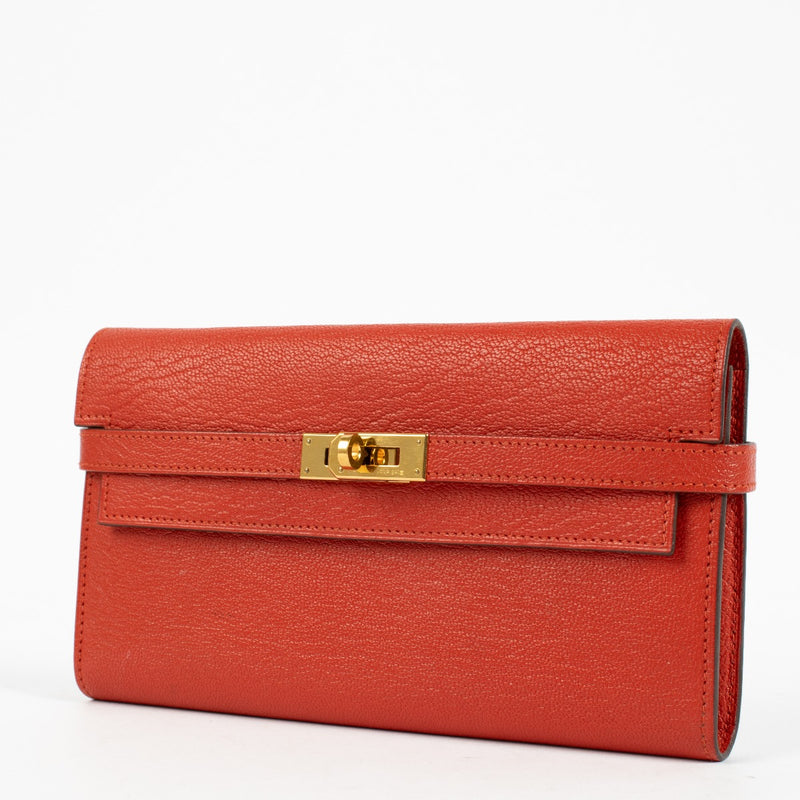 Authentic preloved Hermès Kelly Wallet Chèvre Mysore Red on Labellov.com