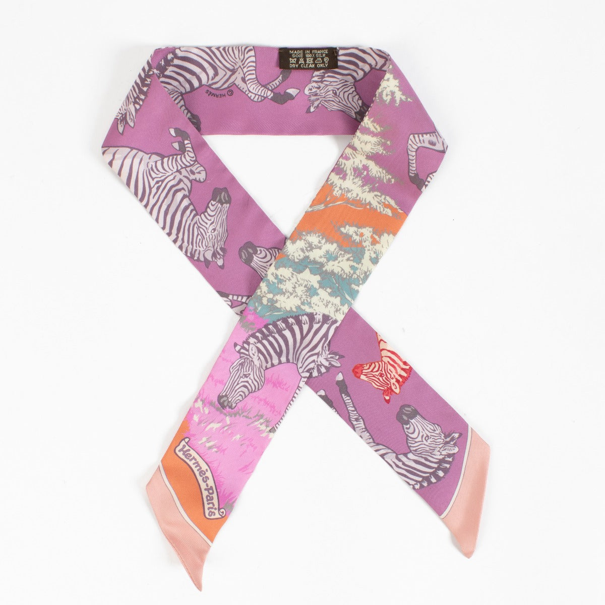 Authentic Hermès Twilly Scarf Les Zèbres on Labellov.com