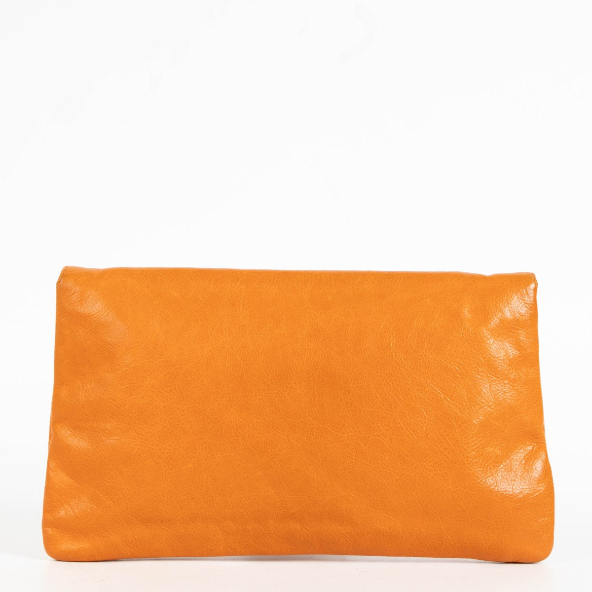 authentic preloved Balenciaga Orange Lambskin Motocross Giant Clutch on Labellov.com