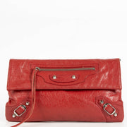 authentic preloved Balenciaga Red Lambskin Motorcross Classic Clutch on Labellov.com