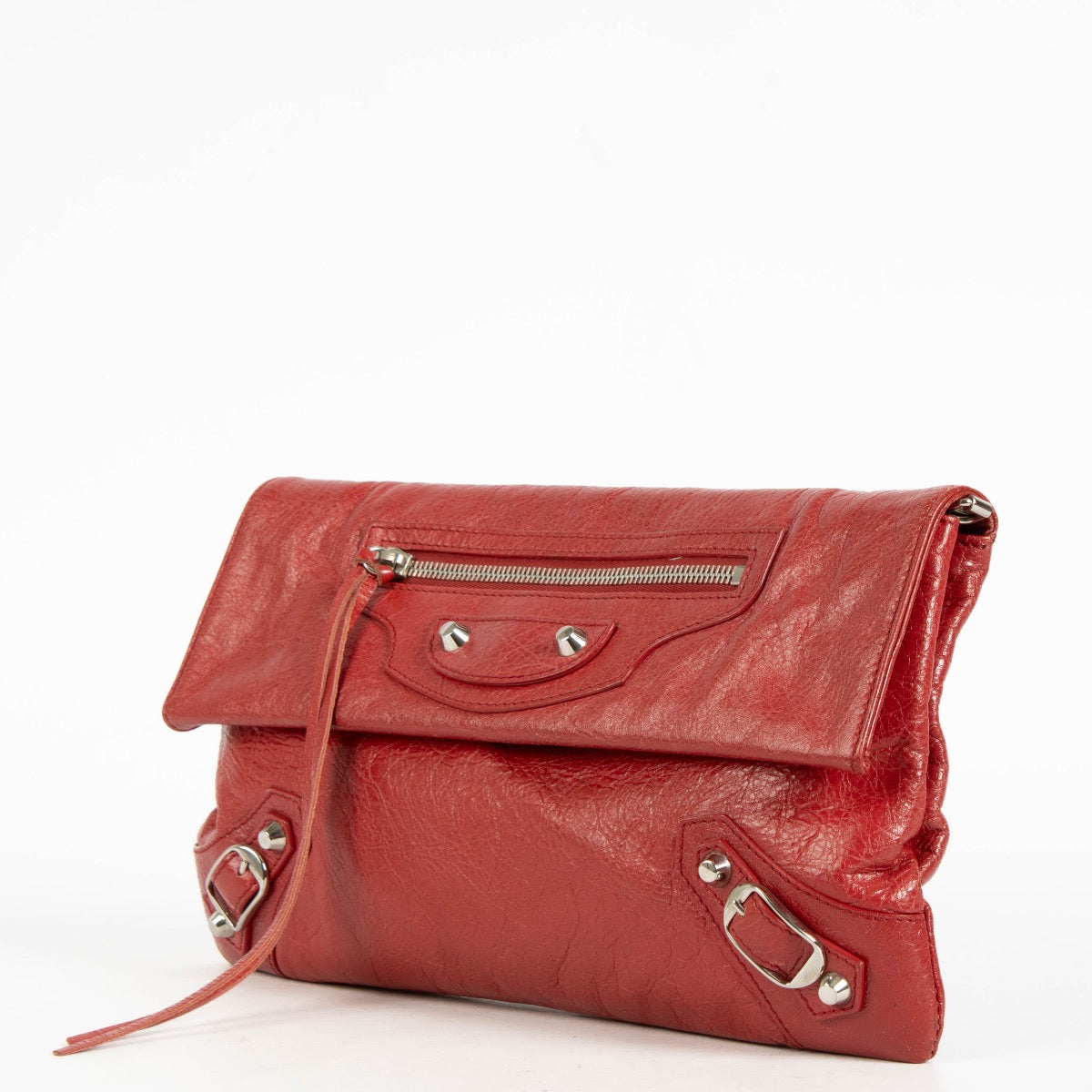 authentic preloved Balenciaga Red Lambskin Motorcross Classic Clutch on Labellov.com