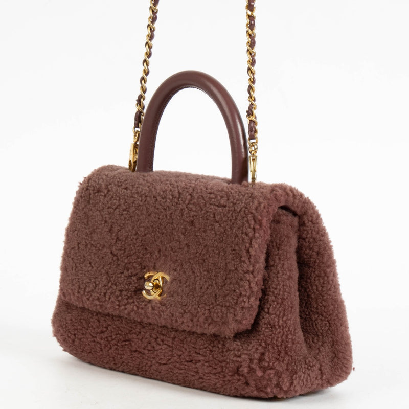 authentic preloved Chanel Burgundy Shearling Small Coco Handle on Labellov.com
