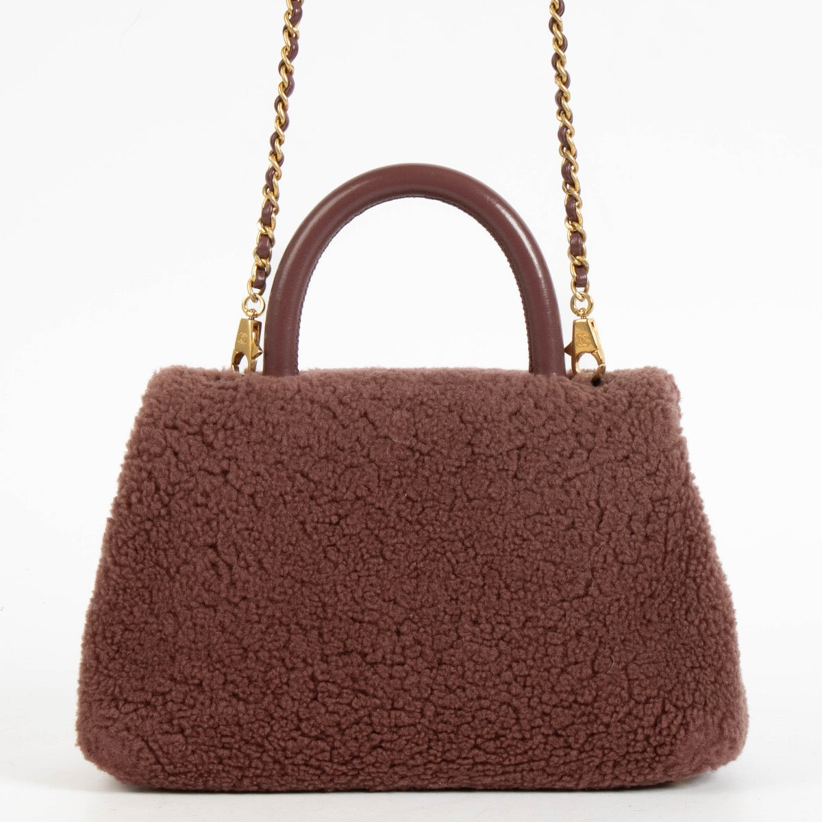 authentic preloved Chanel Burgundy Shearling Small Coco Handle on Labellov.com