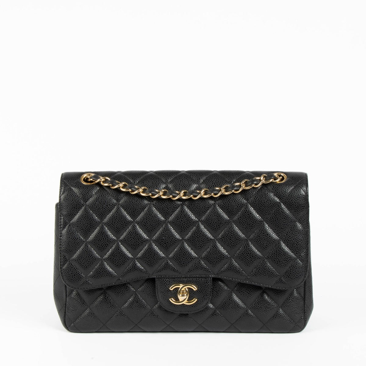 Shop safe online at Labellov in Antwerp, Brussels and Knokke this 100% authentic second hand Chanel Black Caviar Large/ Jumbo Classic Double Flap