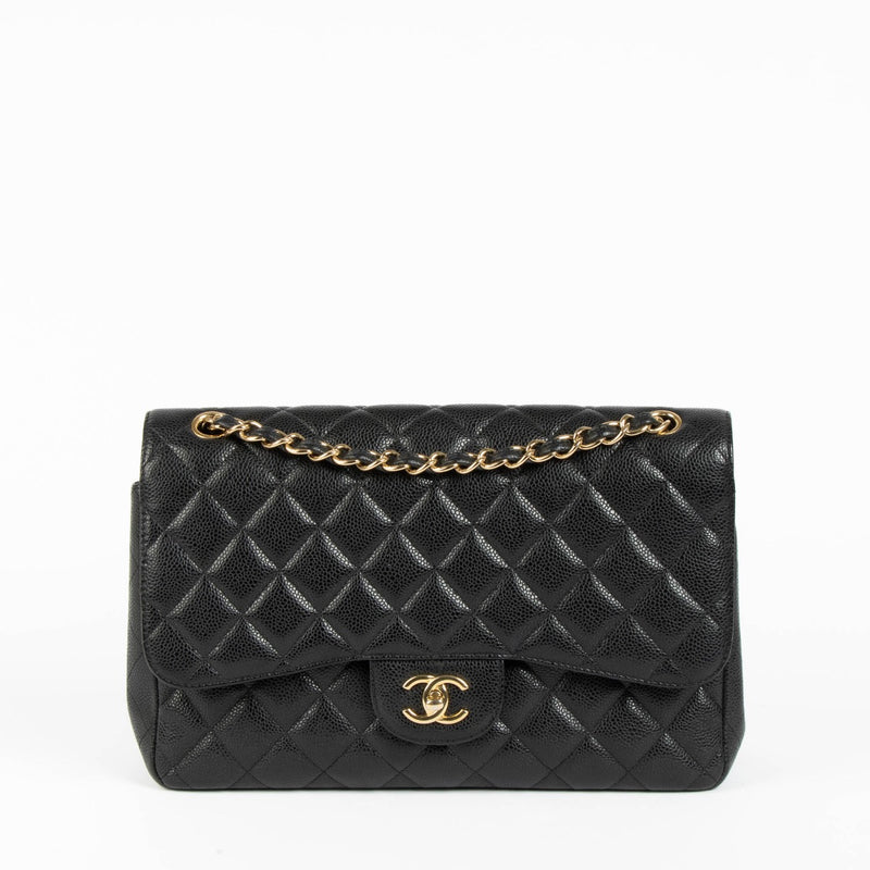 Shop safe online at Labellov in Antwerp, Brussels and Knokke this 100% authentic second hand Chanel Black Caviar Large/ Jumbo Classic Double Flap
