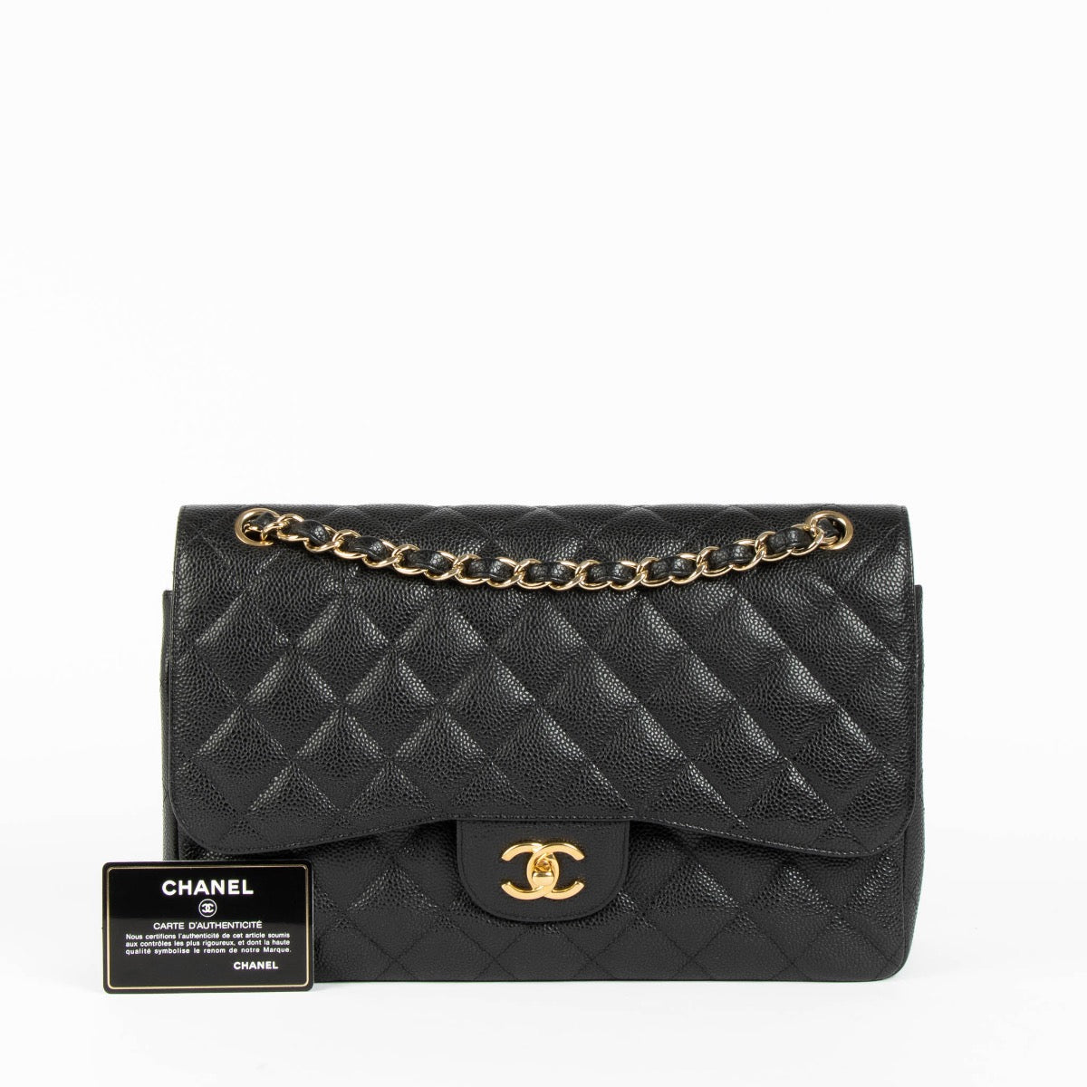 Shop safe online at Labellov in Antwerp, Brussels and knokke this 100% authentic second hand Chanel Black Caviar Large/ Jumbo Classic Double Flap