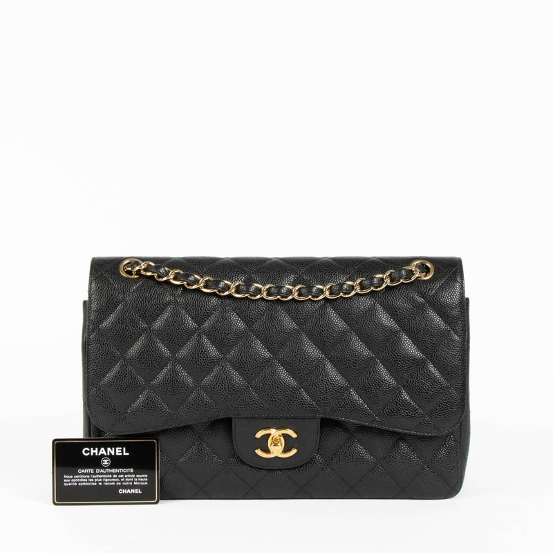 Shop safe online at Labellov in Antwerp, Brussels and knokke this 100% authentic second hand Chanel Black Caviar Large/ Jumbo Classic Double Flap