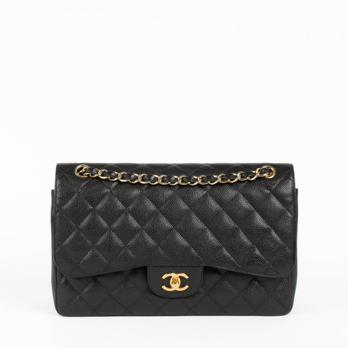 Shop safe online at Labellov in Antwerp, Brussels and knokke this 100% authentic second hand Chanel Black Caviar Large/ Jumbo Classic Double Flap
