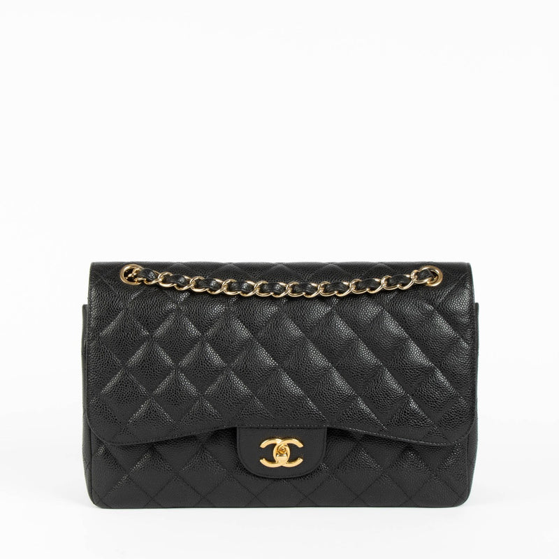 Shop safe online at Labellov in Antwerp, Brussels and knokke this 100% authentic second hand Chanel Black Caviar Large/ Jumbo Classic Double Flap