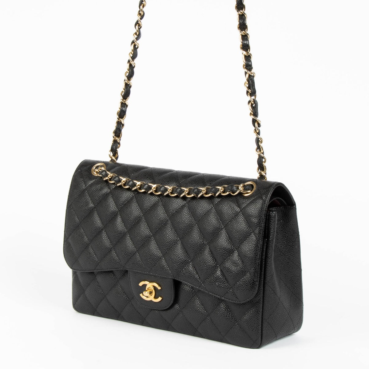 Shop safe online at Labellov in Antwerp, Brussels and knokke this 100% authentic second hand Chanel Black Caviar Large/ Jumbo Classic Double Flap