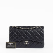 Shop safe online at Labellov in Antwerp, Brussels and Knokke this 100% authentic second hand Chanel Blue Caviar Large/ Jumbo Classic Double Flap