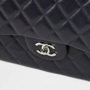 Shop safe online at Labellov in Antwerp, Brussels and Knokke this 100% authentic second hand Chanel Blue Caviar Large/ Jumbo Classic Double Flap