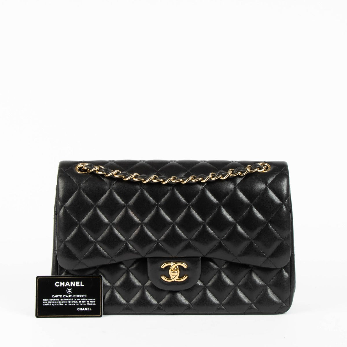 Chanel Black Lambskin Large/Jumbo Classic Handbag