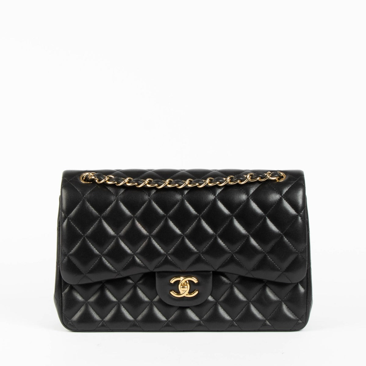 Chanel Black Lambskin Large/Jumbo Classic Handbag