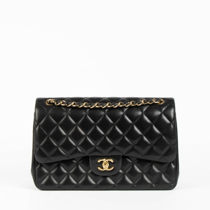 Chanel Black Lambskin Large/Jumbo Classic Handbag