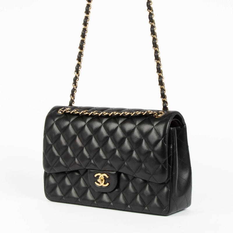 Chanel Black Lambskin Large/Jumbo Classic Handbag