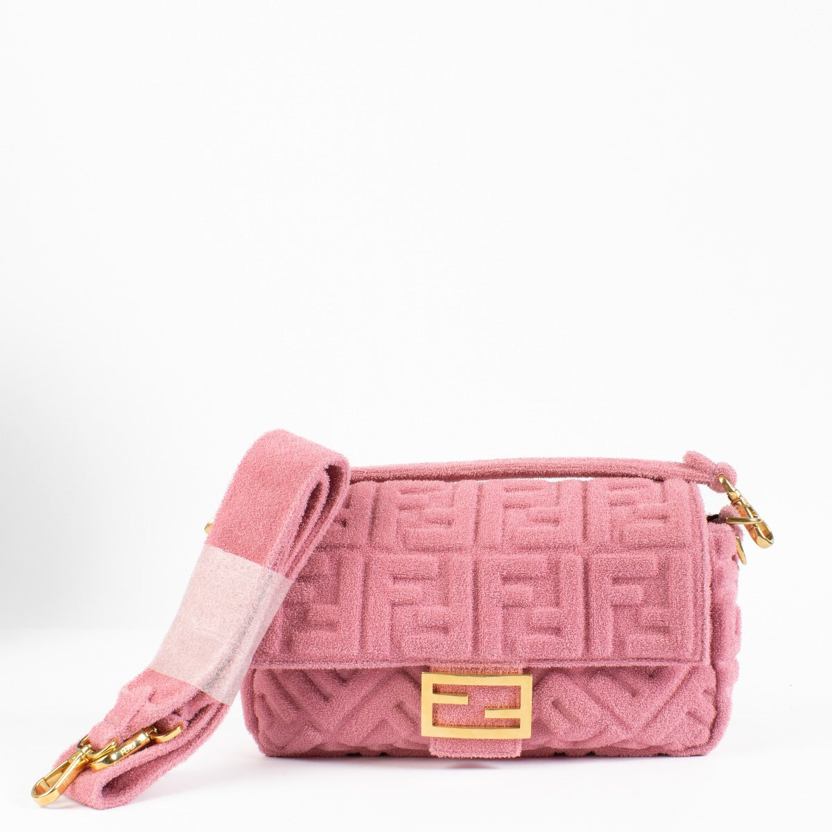Sac Baguette Fendi Zucca en tissu éponge rose