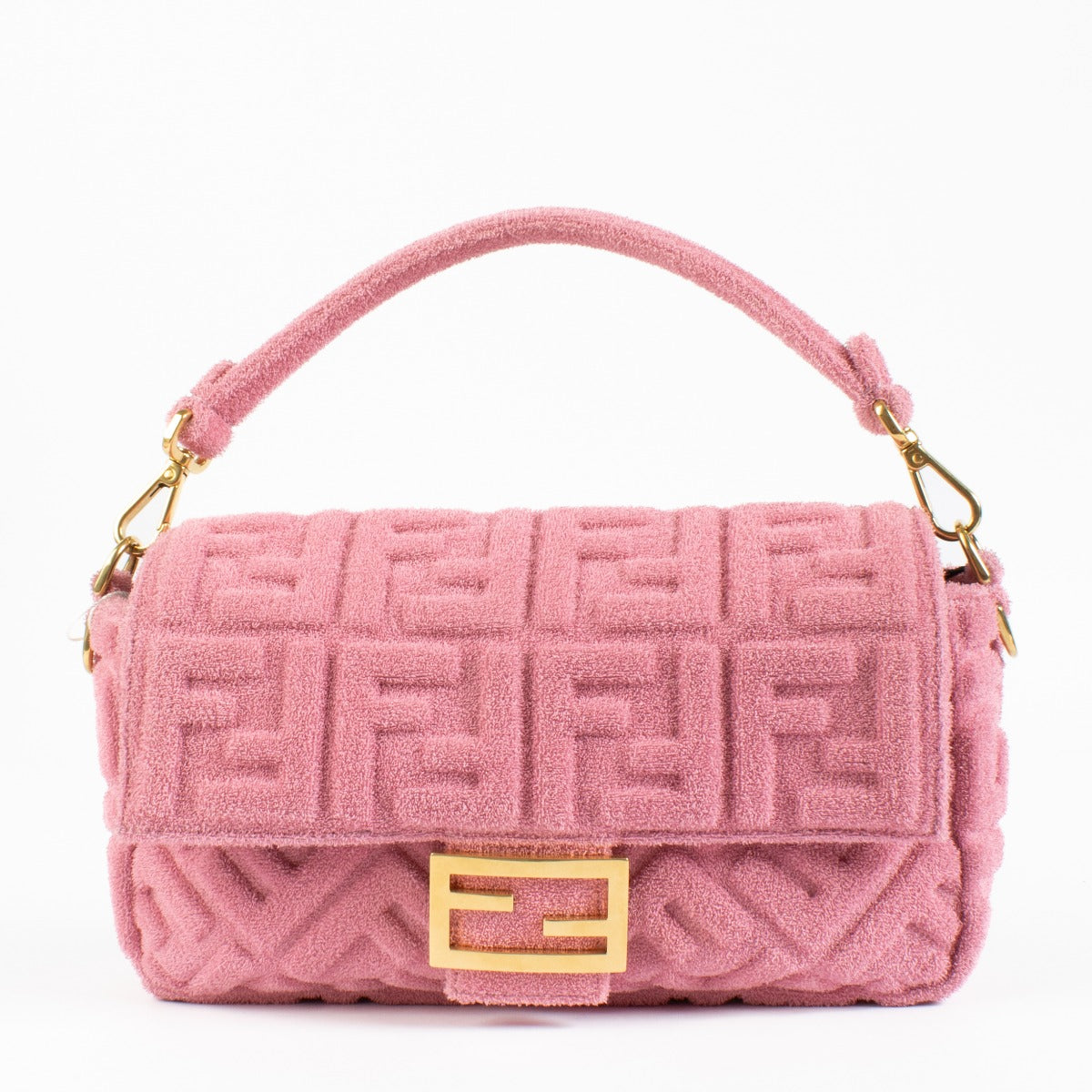 Sac Baguette Fendi Zucca en tissu éponge rose