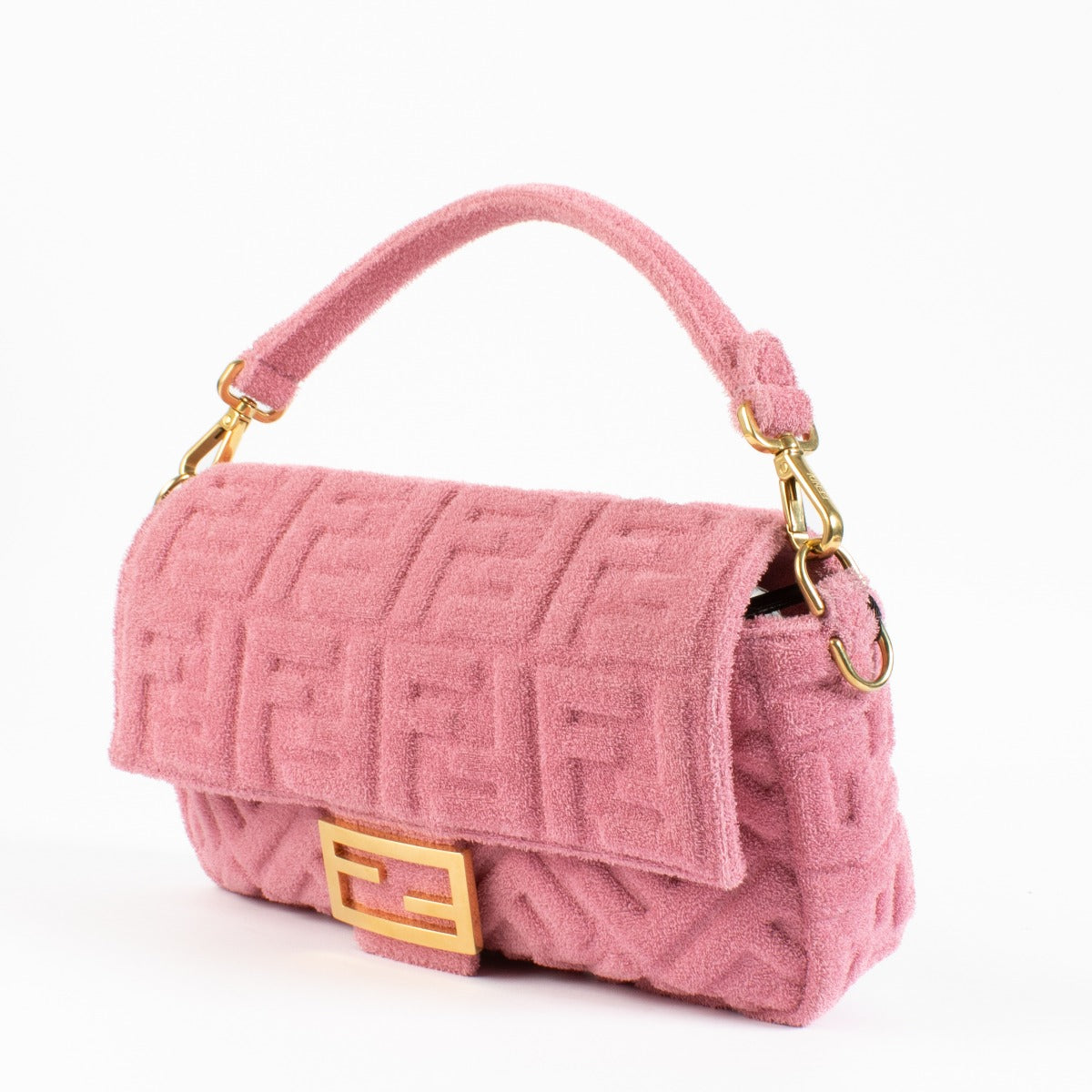 Sac Baguette Fendi Zucca en tissu éponge rose