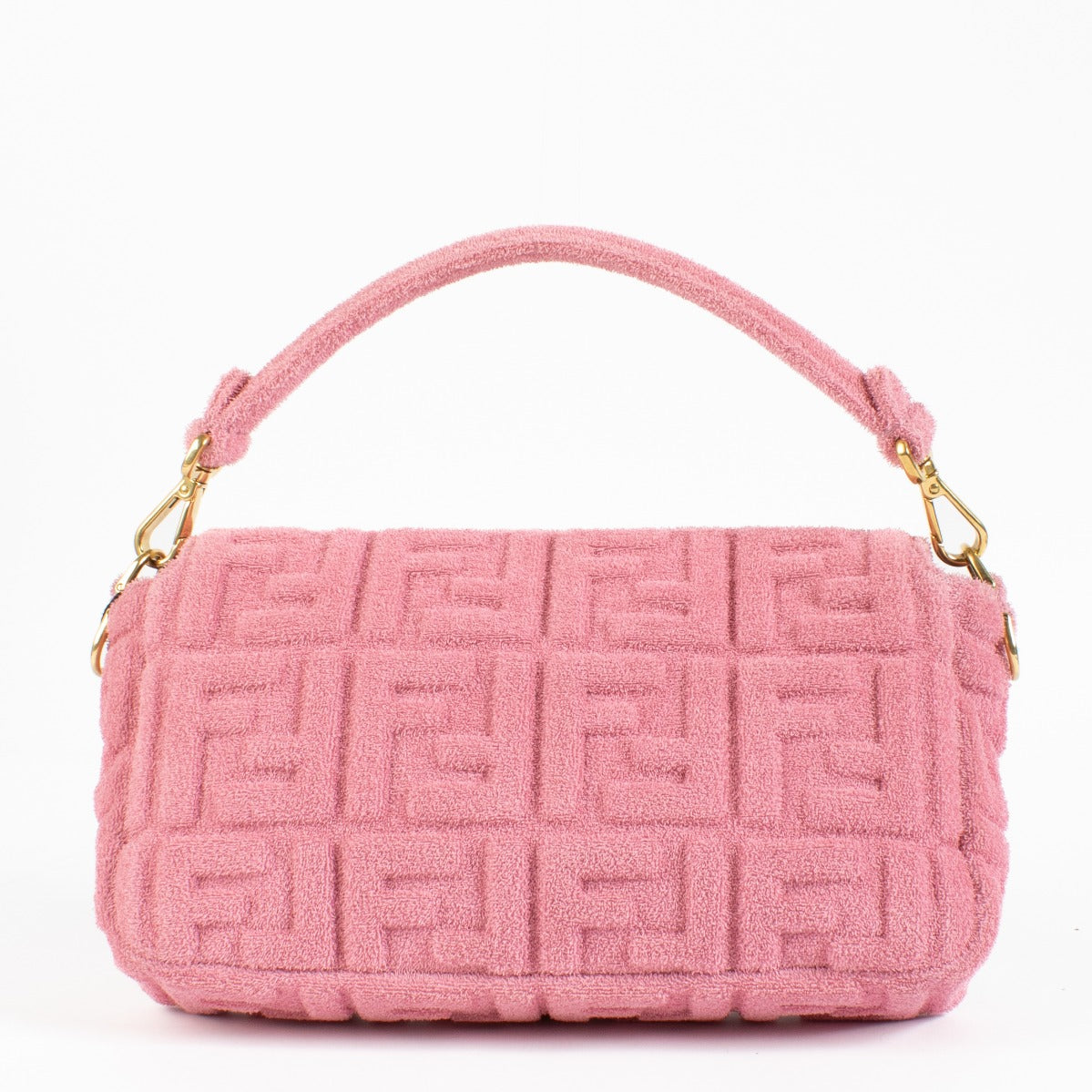Sac Baguette Fendi Zucca en tissu éponge rose