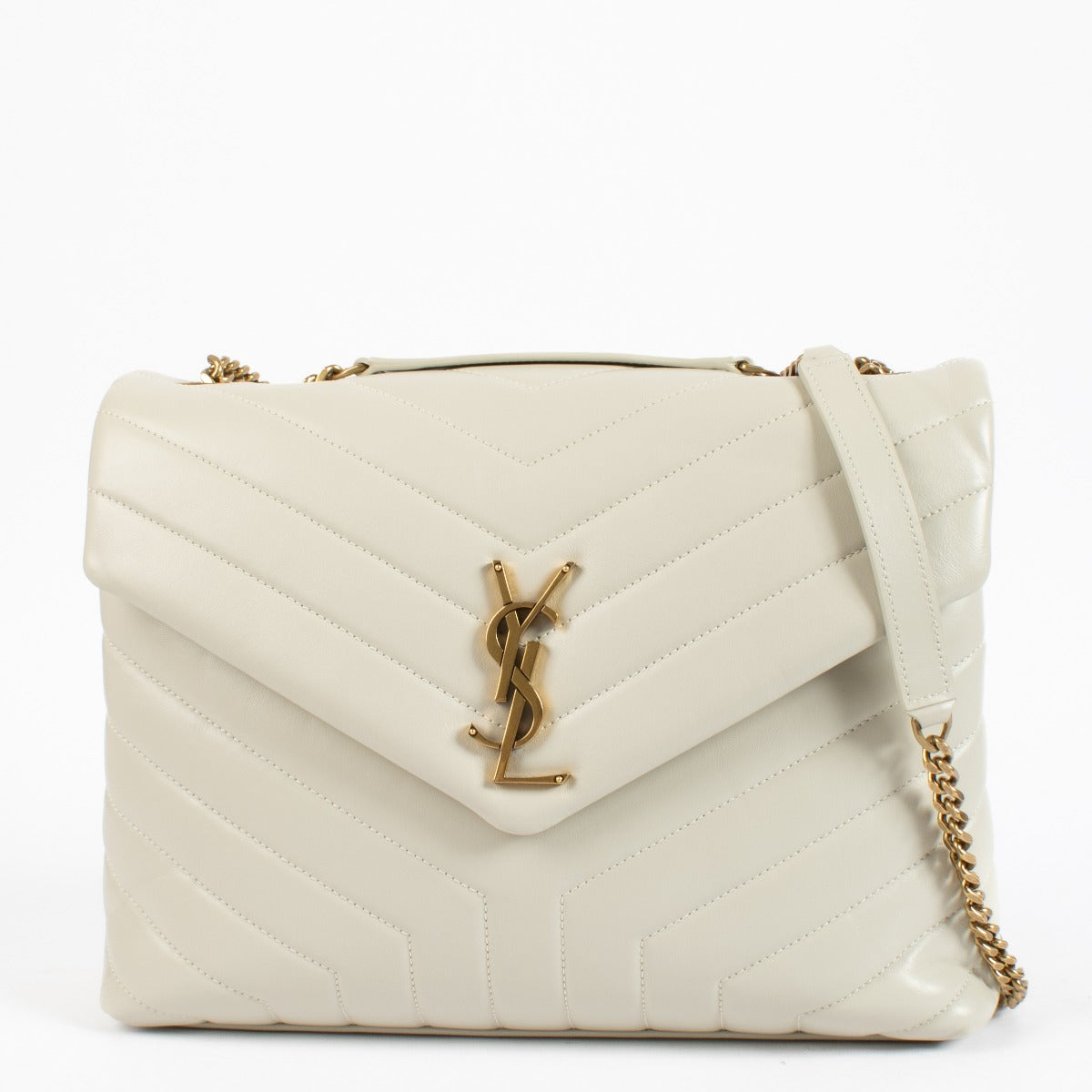 Shop safe online at Labellov in Antwerp, Brussels and Knokke this 100% authentic second hand Saint Laurent Cream Medium LouLou. Veilig online tweedehands authentieke Saint Laurent Cream Medium LouLou handtas kopen bij Labellov.