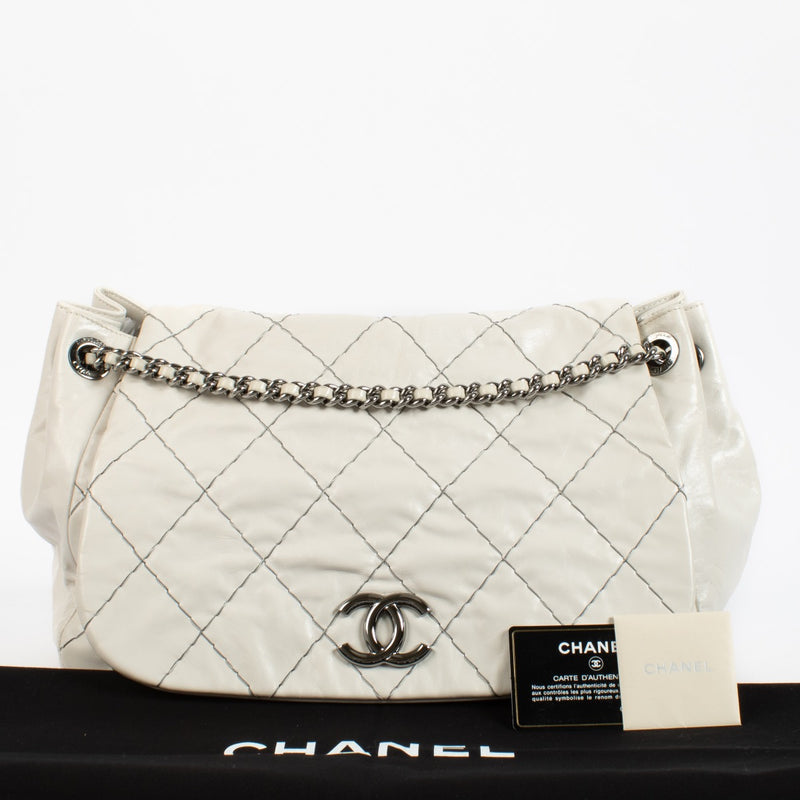 Chanel White Stitch It Accordion Flap Shoulder Bag