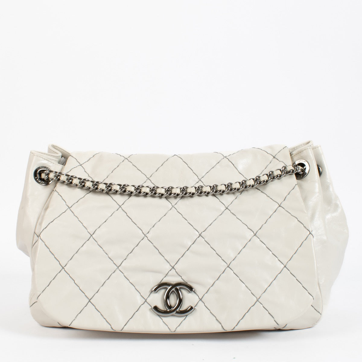 Chanel White Stitch It Accordion Flap Shoulder Bag