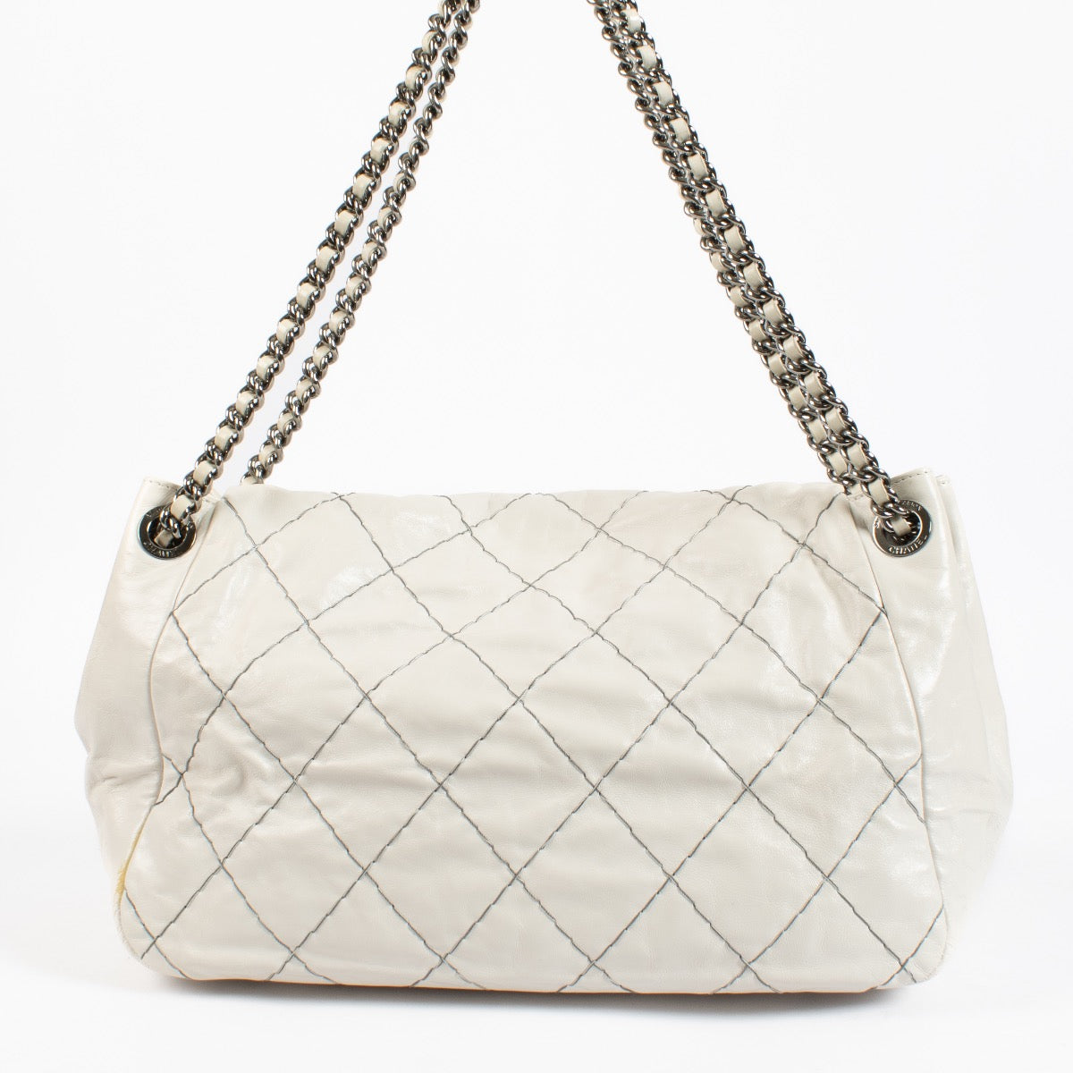 Chanel White Stitch It Accordion Flap Schoudertas