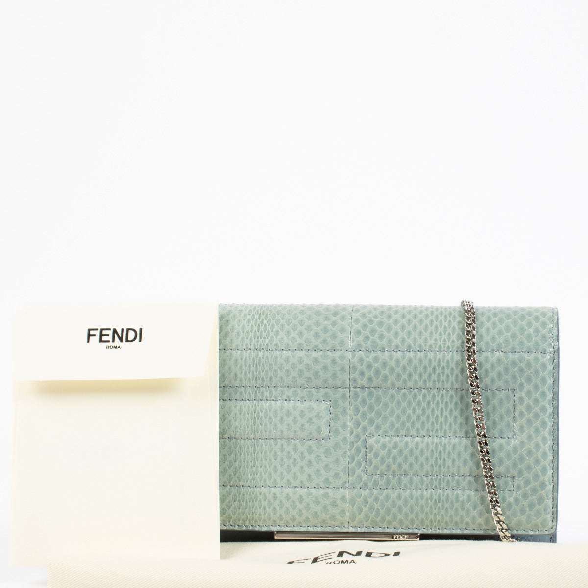 Fendi Baby Blue Python and Leather Clutch Bag