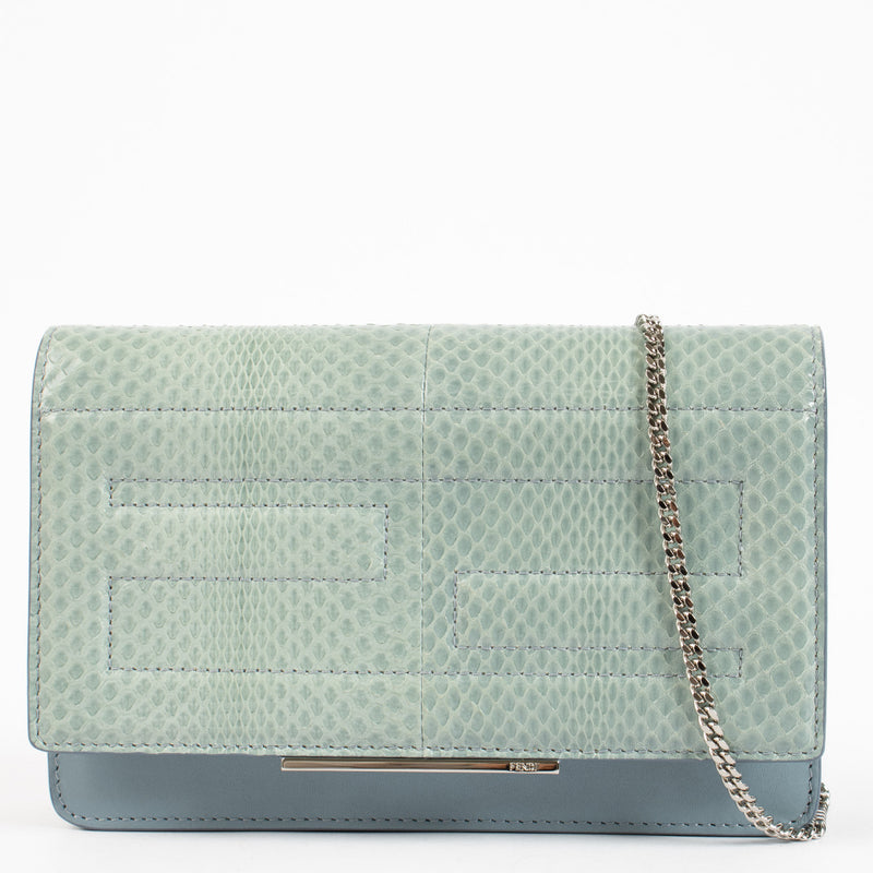 Fendi Baby Blue Python and Leather Clutch Bag