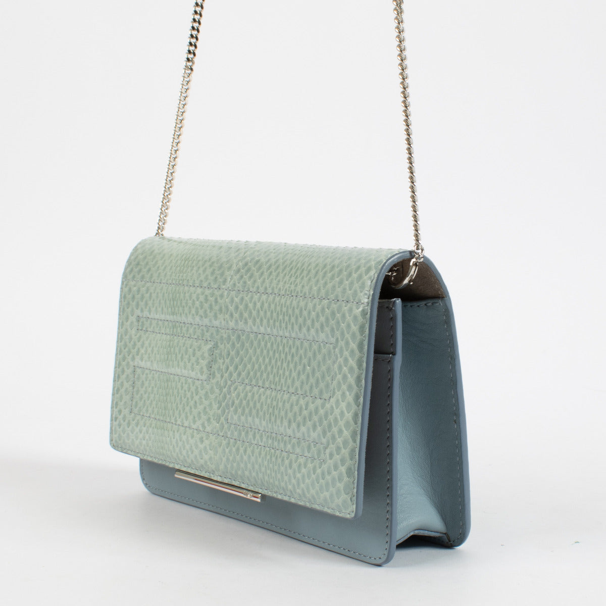 Fendi Baby Blue Python Tube Chain Wallet Tas