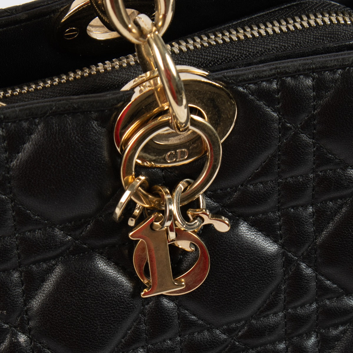 Christian Dior Zwart Lamsleer Cannage Grote Zachte Lady Draagtas