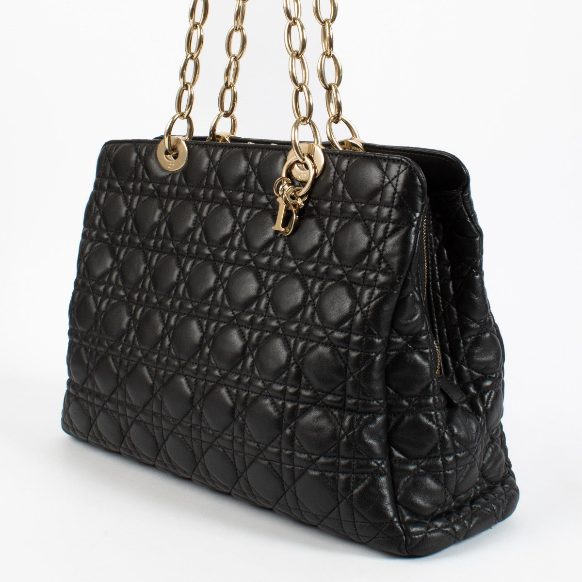 Christian Dior Zwart Lamsleer Cannage Grote Zachte Lady Draagtas