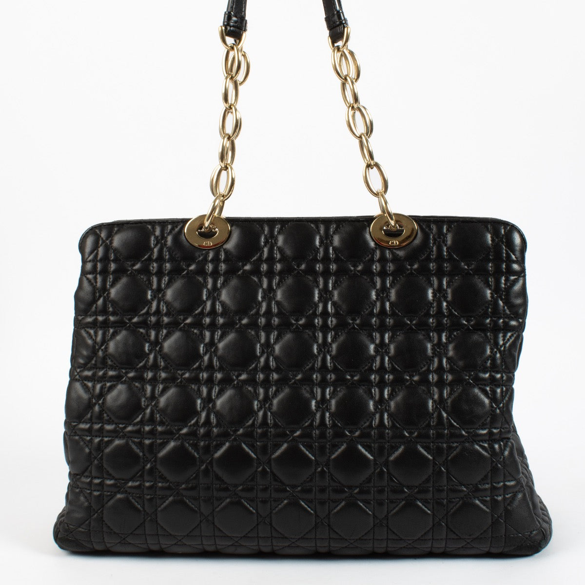 Christian Dior Zwart Lamsleer Cannage Grote Zachte Lady Draagtas