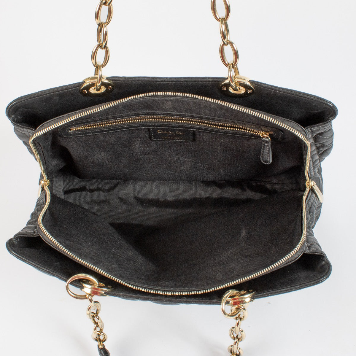 Christian Dior Zwart Lamsleer Cannage Grote Zachte Lady Draagtas