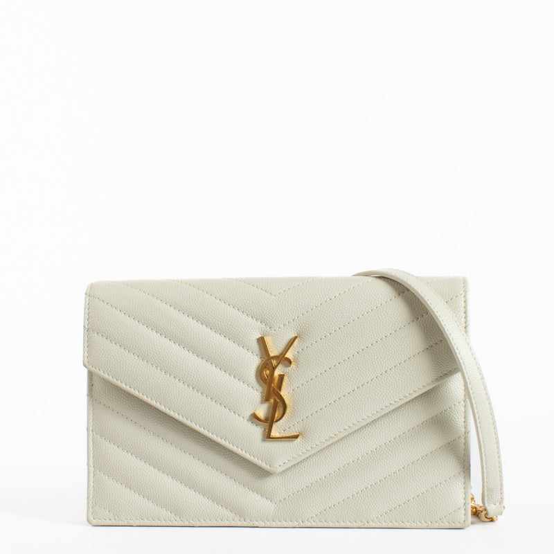 Authentic pre-loved Saint Laurent Cream Cassandre Envelope Chain Wallet on Labellov.com