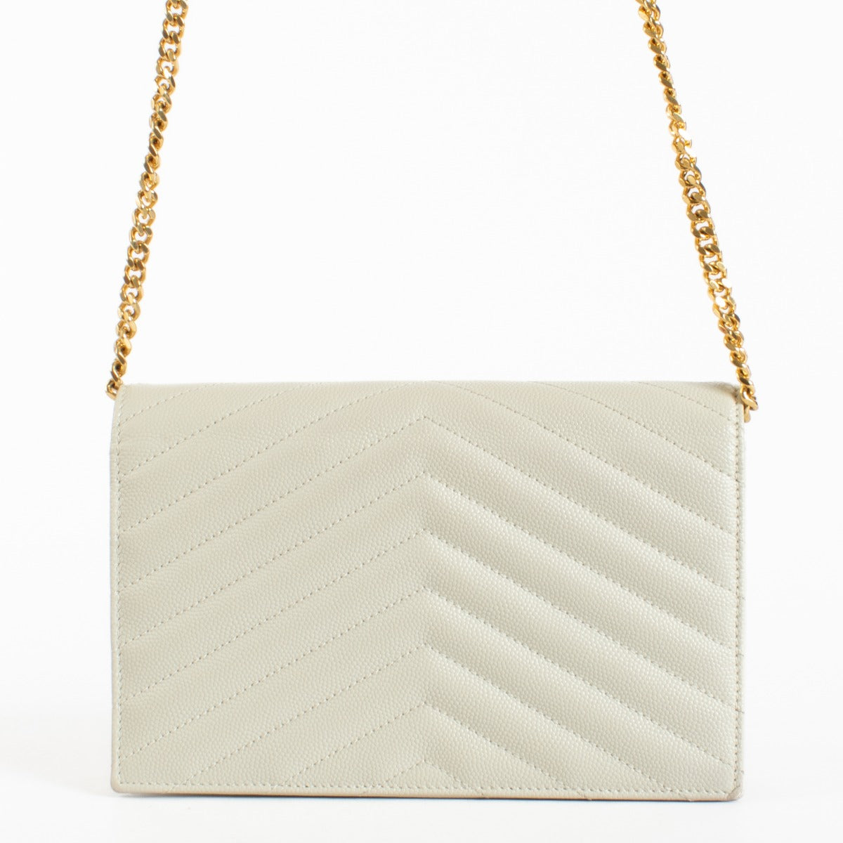 Authentic pre-loved Saint Laurent Cream Cassandre Envelope Chain Wallet on Labellov.com