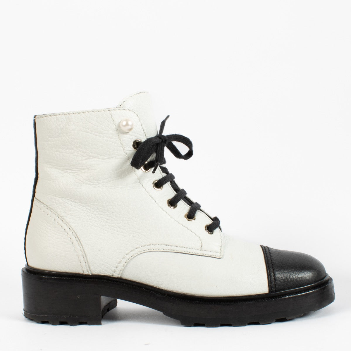 shop 100% authentic second hand Chanel Black And White Combat Boots - Size 40 1/2 on Labellov.com