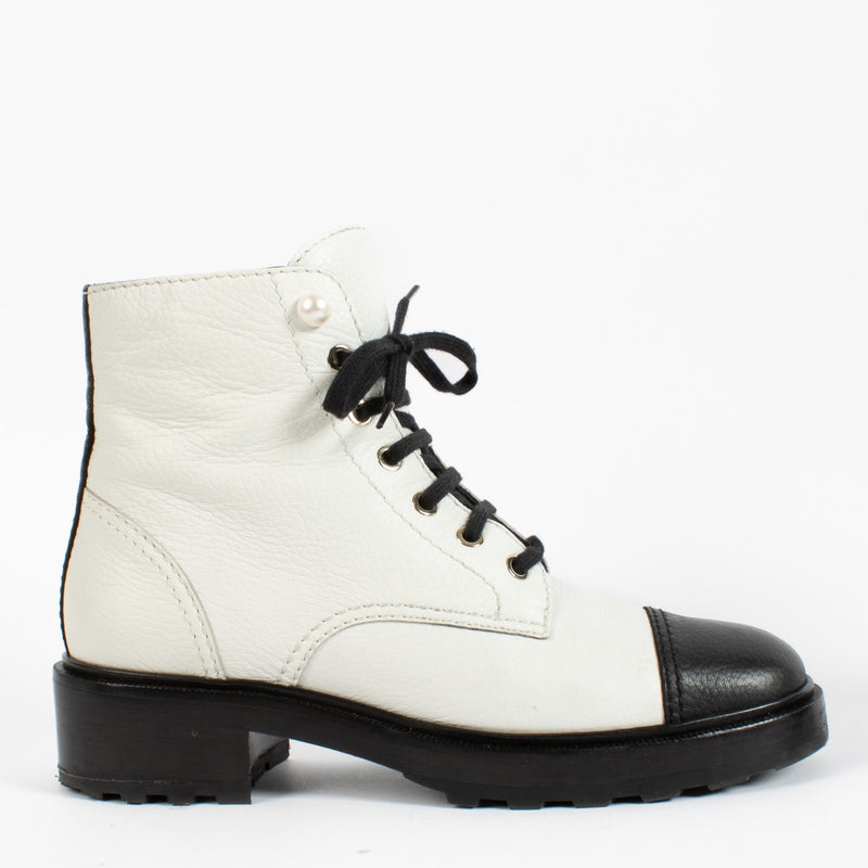 shop 100% authentic second hand Chanel Black And White Combat Boots - Size 40 1/2 on Labellov.com