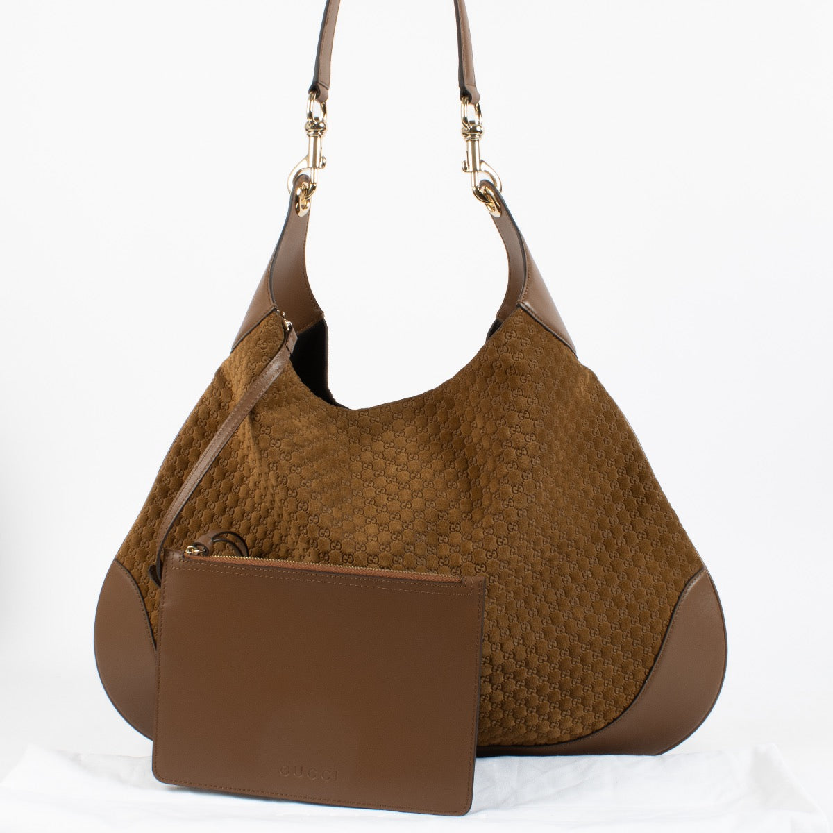 Shop 100% authentic secondhand Gucci Brown Micro GG Suede B Large Shoulder Bag on Labellov.com