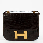 Hermès Vintage Constance 23 Brown Shiny Crocodile Porosus GHW