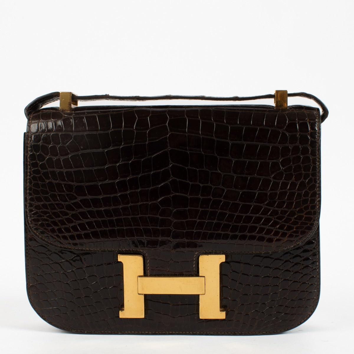 Hermès Vintage Constance 23 Brown Shiny Crocodile Porosus GHW