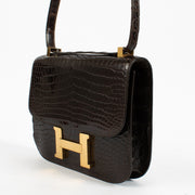 Hermès Vintage Constance 23 Brown Shiny Crocodile Porosus GHW