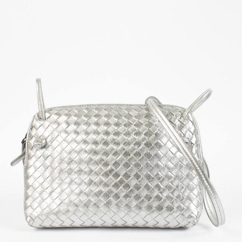 shop 100% authentic second hand Bottega Veneta Silver Intrecciato Leather Nodini Crossbody Bag on Labellov.com