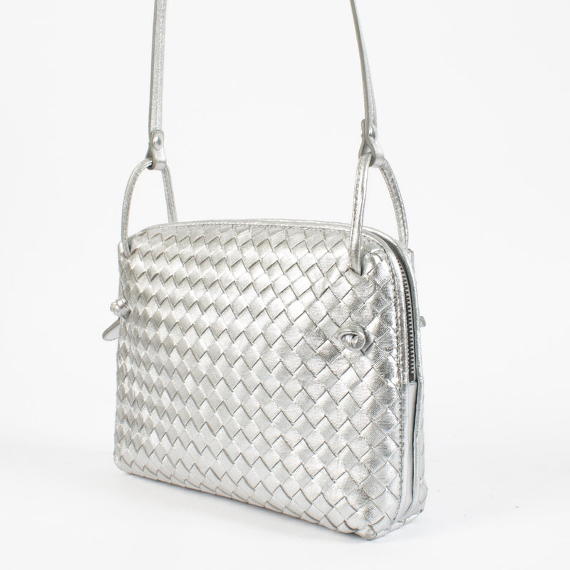 shop 100% authentic second hand Bottega Veneta Silver Intrecciato Leather Nodini Crossbody Bag on Labellov.com