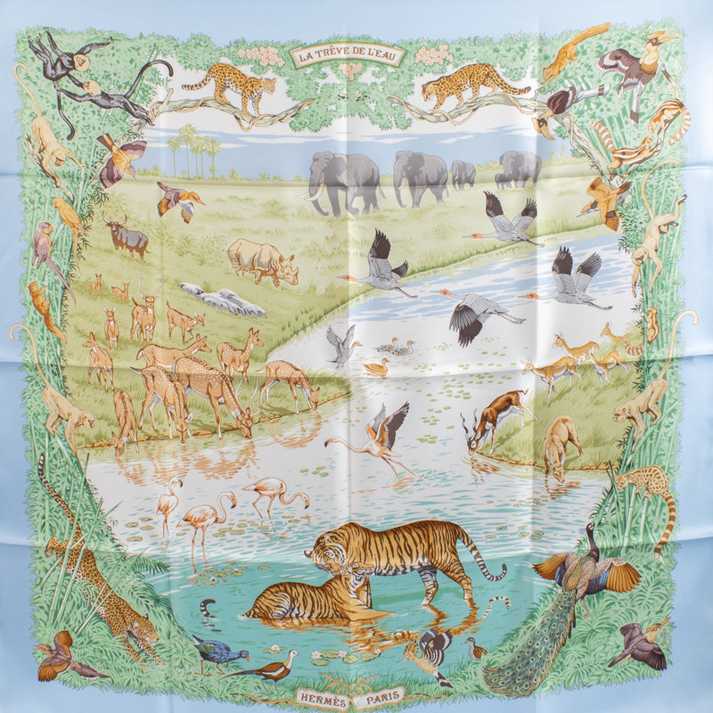shop 100% authentic second hand Hermès La Trêve De L'eau 90 Silk Scarf on Labellov.com
