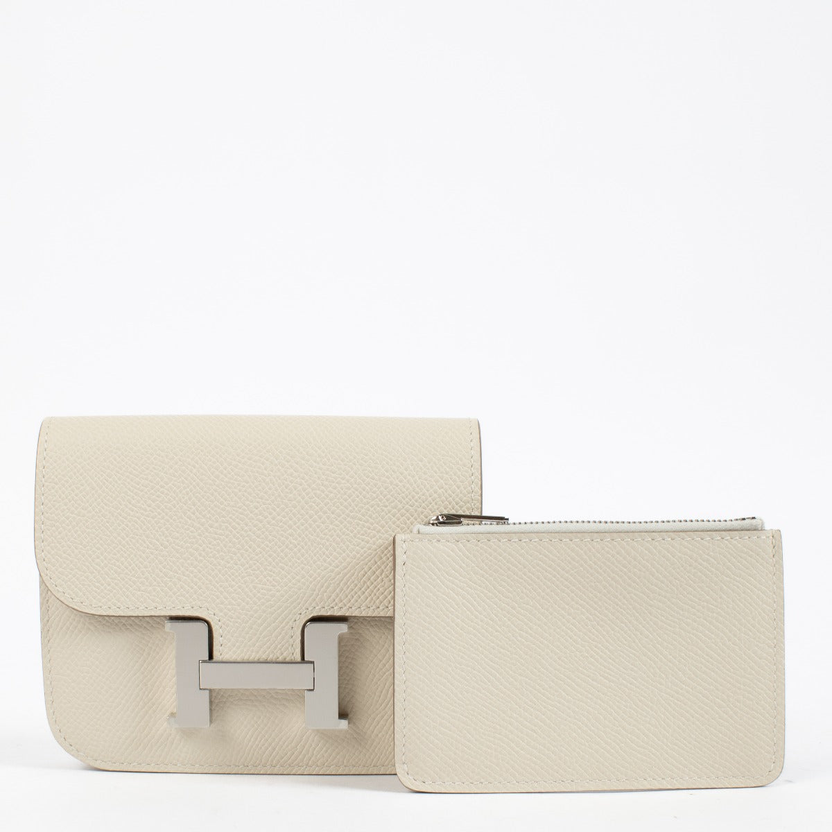 Hermès Constance Slim Portemonnee Craie Epsom PHW