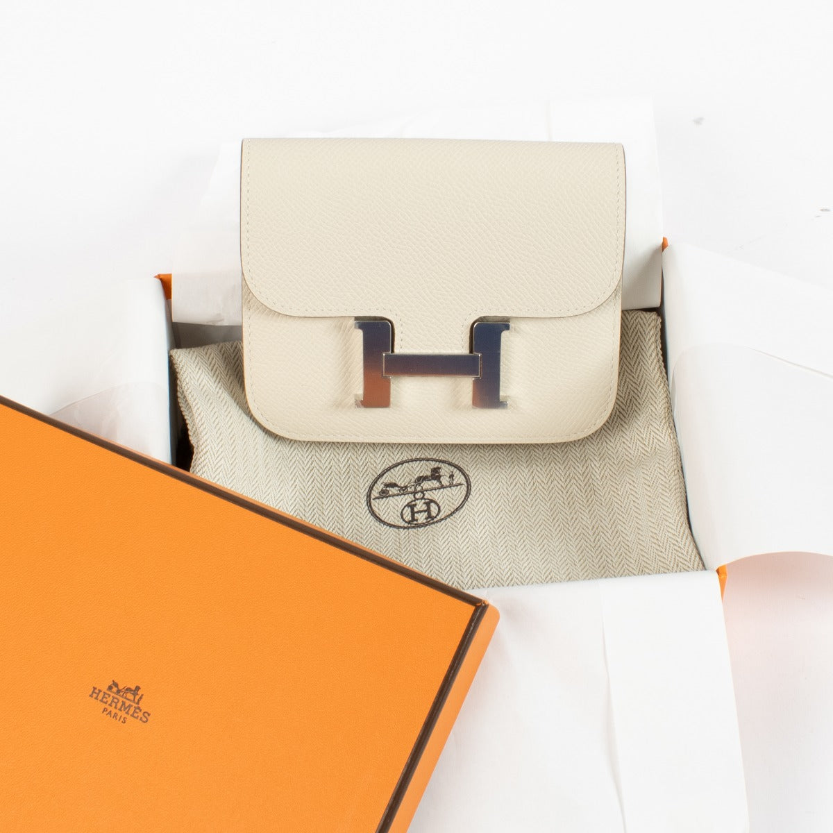 Hermès Constance Slim Portemonnee Craie Epsom PHW